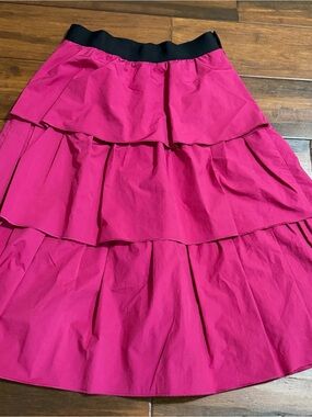 Lanvin Fuchsia Tiered A-Line Skirt with Black Waistband